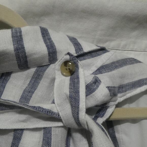 Chicos Large Sleeveless Cardigan Vest Blue and White Belted MISSING SIZE TAG - Picture 4 of 8